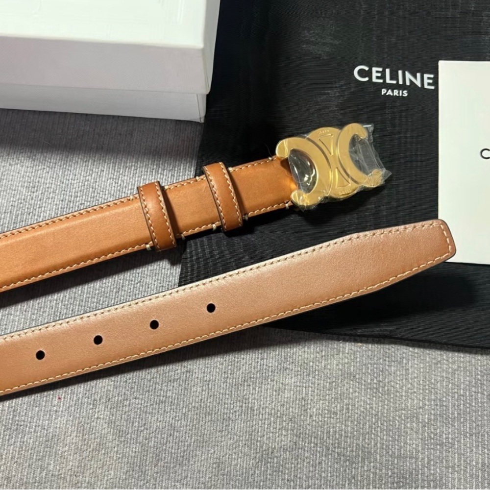 Women's Celine Tan Leather Triomphe Double C Buckle Belt